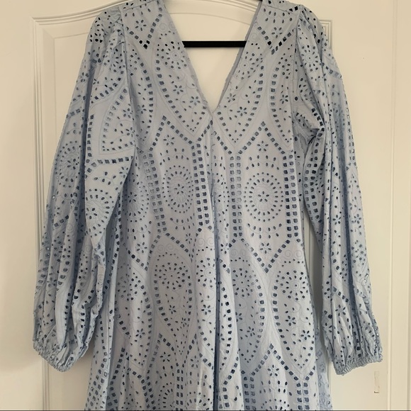 Ganni Broderie Anglaise Eyelet Powder Blue Dress size 42 Med Large - Picture 6 of 9